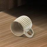 NNEDSZ High-Fired Ceramic Stoneware Ribbed Stripe Mug 460ml Matt EARTHY BROWN