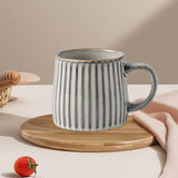 NNEDSZ High-Fired Ceramic Stoneware Ribbed Stripe Mug 460ml Matt EARTHY GREY