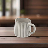 NNEDSZ High-Fired Ceramic Stoneware Ribbed Stripe Mug 460ml Matt EARTHY GREY
