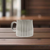 NNEDSZ High-Fired Ceramic Stoneware Ribbed Stripe Mug 460ml Matt EARTHY GREY
