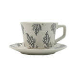 NNEDSZ High-Fired Ceramic Stoneware Speckle Cup & Saucer Set 380ml Floral Tea Spoon EARTHY GREY
