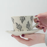 NNEDSZ High-Fired Ceramic Stoneware Speckle Cup & Saucer Set 380ml Floral Tea Spoon EARTHY GREY