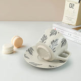 NNEDSZ High-Fired Ceramic Stoneware Speckle Cup & Saucer Set 380ml Floral Tea Spoon EARTHY GREY