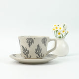 NNEDSZ High-Fired Ceramic Stoneware Speckle Cup & Saucer Set 380ml Floral Tea Spoon EARTHY GREY