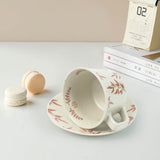 NNEDSZ High-Fired Ceramic Stoneware Speckle Cup & Saucer Set 380ml Floral Tea Spoon EARTHY RED