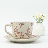 NNEDSZ High-Fired Ceramic Stoneware Speckle Cup & Saucer Set 380ml Floral Tea Spoon EARTHY RED