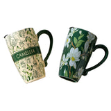 NNEDSZ 2X High-Fired Ceramic Porcelain Mug with Travel Lid 600ml Vintage Floral GREEN