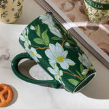 NNEDSZ 2X High-Fired Ceramic Porcelain Mug with Travel Lid 600ml Vintage Floral GREEN