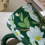 NNEDSZ 2X High-Fired Ceramic Porcelain Mug with Travel Lid 600ml Vintage Floral GREEN