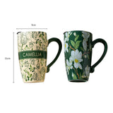 NNEDSZ 2X High-Fired Ceramic Porcelain Mug with Travel Lid 600ml Vintage Floral GREEN