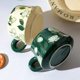NNEDSZ 2X High-Fired Ceramic Porcelain Cup & Saucer Set 300ml Vintage Floral Tea Spoon GREEN