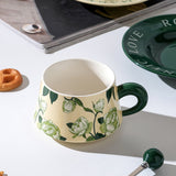 NNEDSZ 2X High-Fired Ceramic Porcelain Cup & Saucer Set 300ml Vintage Floral Tea Spoon GREEN