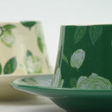 NNEDSZ 2X High-Fired Ceramic Porcelain Cup & Saucer Set 300ml Vintage Floral Tea Spoon GREEN