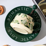 NNEDSZ 2X High-Fired Ceramic Porcelain Cup & Saucer Set 300ml Vintage Floral Tea Spoon GREEN