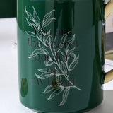 NNEDSZ 2X High-Fired Ceramic Porcelain Mug Set with Lid 400ml Vintage Floral Tea Spoon GREEN