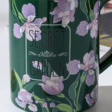 NNEDSZ 2X High-Fired Ceramic Porcelain Mug Set with Lid 400ml Vintage Floral Tea Spoon GREEN