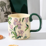 NNEDSZ 2X High-Fired Ceramic Porcelain Mug Set with Lid 400ml Vintage Floral Tea Spoon GREEN