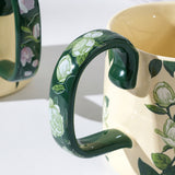 NNEDSZ 2X High-Fired Ceramic Porcelain Mug Set with Lid 400ml Vintage Floral Tea Spoon GREEN
