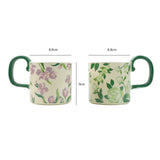 NNEDSZ 2X High-Fired Ceramic Porcelain Mug Set with Lid 400ml Vintage Floral Tea Spoon GREEN