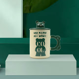 NNEDSZ 2X High-Fired Ceramic Porcelain Mug Set with Lid 400ml Bear w Tea Spoon GREEN