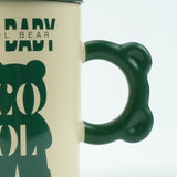 NNEDSZ 2X High-Fired Ceramic Porcelain Mug Set with Lid 400ml Bear w Tea Spoon GREEN