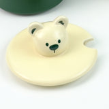 NNEDSZ 2X High-Fired Ceramic Porcelain Mug Set with Lid 400ml Bear w Tea Spoon GREEN