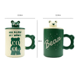 NNEDSZ 2X High-Fired Ceramic Porcelain Mug Set with Lid 400ml Bear w Tea Spoon GREEN