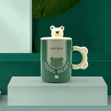 NNEDSZ 2X High-Fired Ceramic Porcelain Mug Set with Lid 400ml Bear w Tea Spoon GREEN