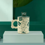 NNEDSZ 2X High-Fired Ceramic Porcelain Mug Set with Lid 400ml Bear w Tea Spoon GREEN