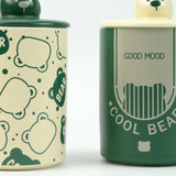 NNEDSZ 2X High-Fired Ceramic Porcelain Mug Set with Lid 400ml Bear w Tea Spoon GREEN