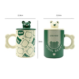 NNEDSZ 2X High-Fired Ceramic Porcelain Mug Set with Lid 400ml Bear w Tea Spoon GREEN