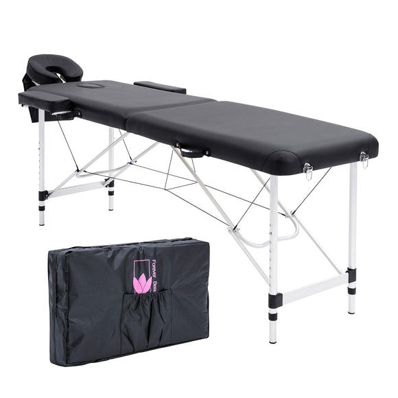 NNEDSZ Aluminium Portable Beauty Massage Table Bed 2 Fold 55cm Black