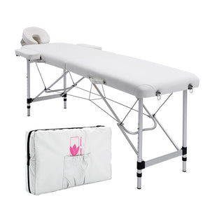 NNEDSZ Aluminium Portable Beauty Massage Table Bed 2 Fold 55cm White
