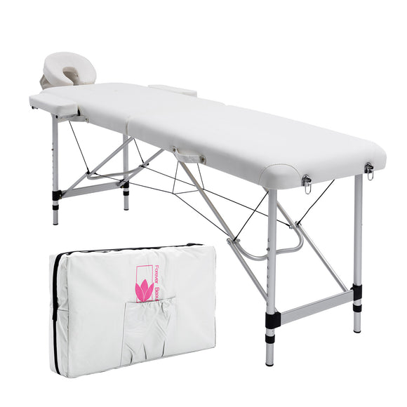 NNEDSZ Aluminium Portable Beauty Massage Table Bed 2 Fold 55cm White