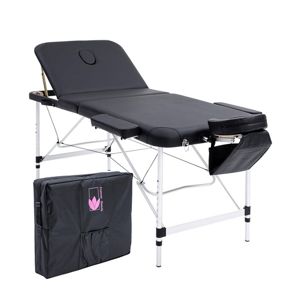 NNEDSZ Aluminium Portable Beauty Massage Table Bed 3 Fold 70cm Black