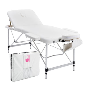 NNEDSZ Aluminium Portable Beauty Massage Table Bed 3 Fold 70cm White