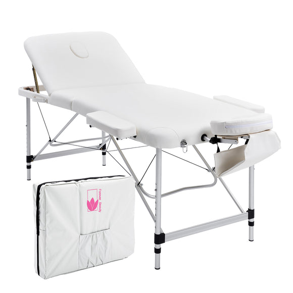 NNEDSZ Aluminium Portable Beauty Massage Table Bed 3 Fold 70cm White