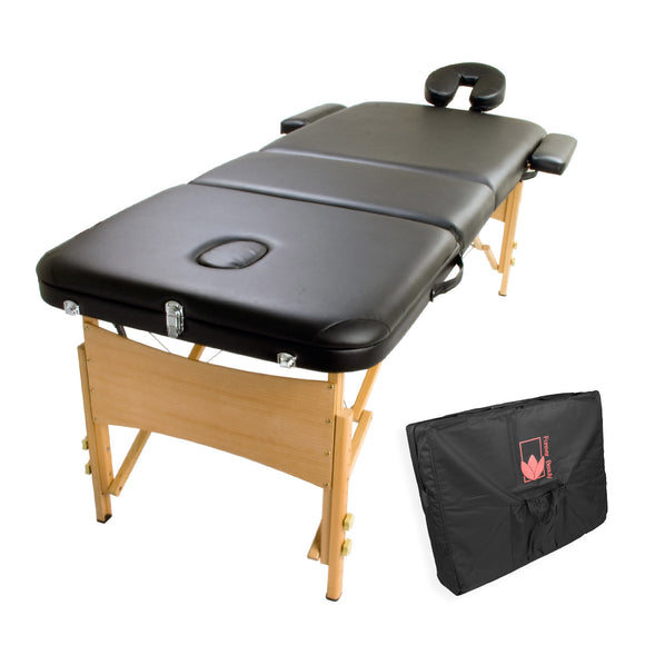 NNEDSZ Wooden Portable Massage Table Bed 3 Fold 70cm BLACK