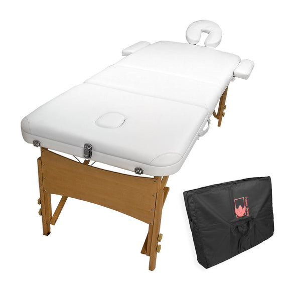 NNEDSZ Wooden Portable Beauty Massage Table Bed 3 Fold 70cm WHITE
