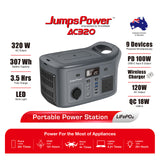 NNEDSZ 320W Portable Power Station JumpsPower Wireless Battery Charger 307Wh LED Light