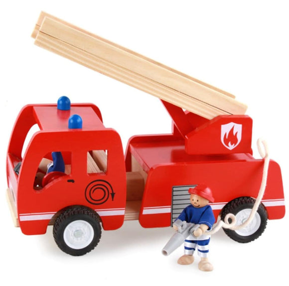 NNEDSZ Fire truck wooden 3 years + with ladder and firemen Fire engine Red