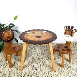 NNEDSZ Hand Carved Children's Table Wooden LION Theme
