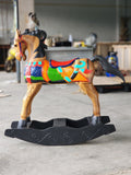 NNEDSZ Rocking horse handmade solid wood-beautiful hand painted detail-very unique