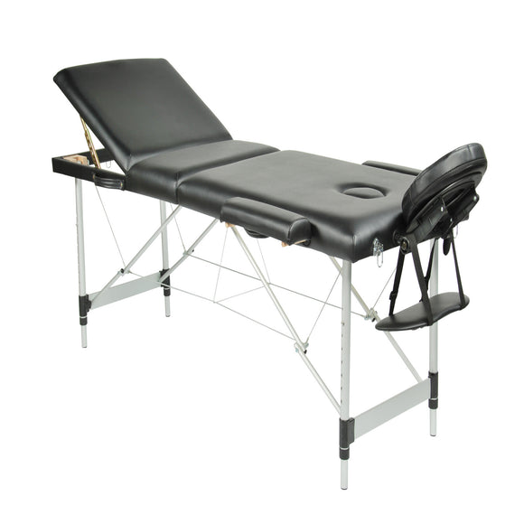 NNEDSZ YES4HOMES Black 3 Fold Portable Aluminium Massage Table Massage Bed Beauty Therapy