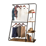 NNEDSZ Freestanding Closet with 3 Shelves Organizer Storage Clothes Hanger Rail Garment Shelf Shoe Rack
