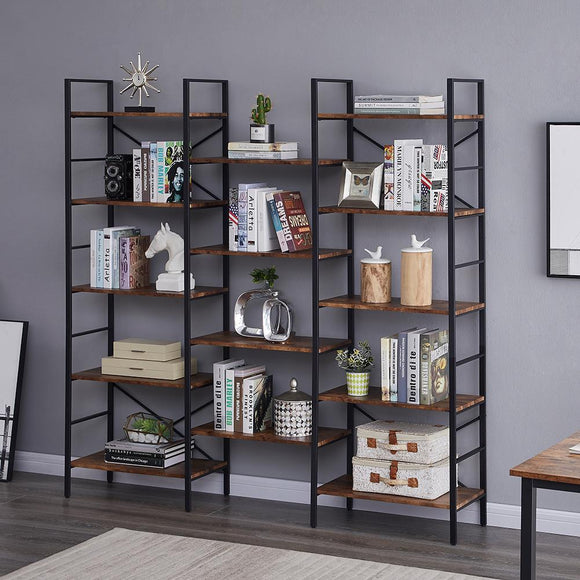 NNEDSZ YES4HOMES Industrial Shelf Bookshelf, Vintage Wood and Metal Bookcase Furniture for Home & Office