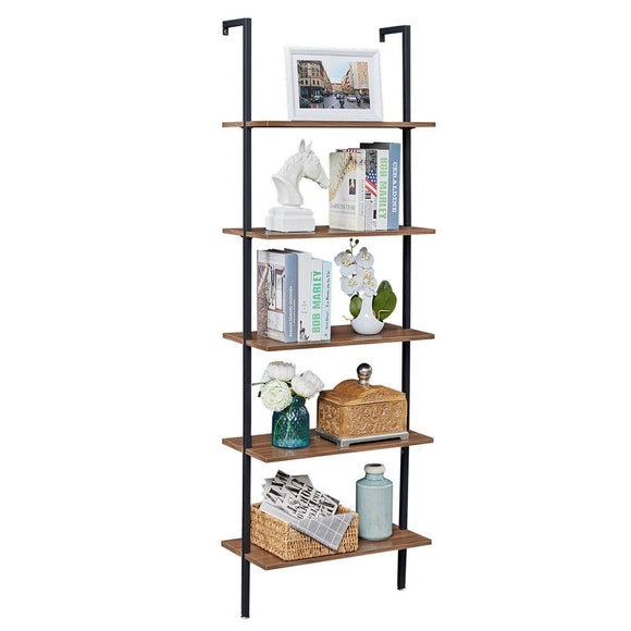 NNEDSZ YES4HOMES Industrial Ladder Shelf Wood Wall-Mounted Bookcase Storage Rack Shelves Display