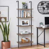 NNEDSZ YES4HOMES Industrial Ladder Shelf Wood Wall-Mounted Bookcase Storage Rack Shelves Display