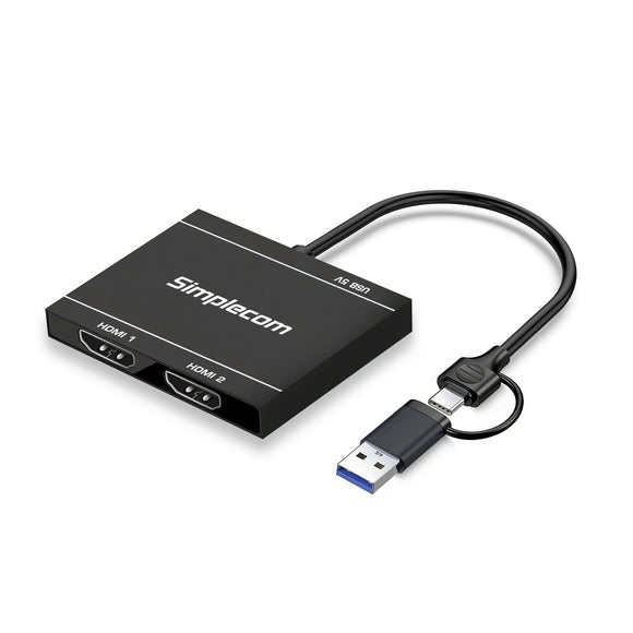 NNEDSZ Simplecom DA327 USB 3.0 or USB-C to Dual HDMI Display Adapter for 2x 1080p Extended Screens