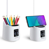 NNEDSZ Simplecom EL621 LED Desk Lamp with Pen Holder and Digital Clock Rechargeable